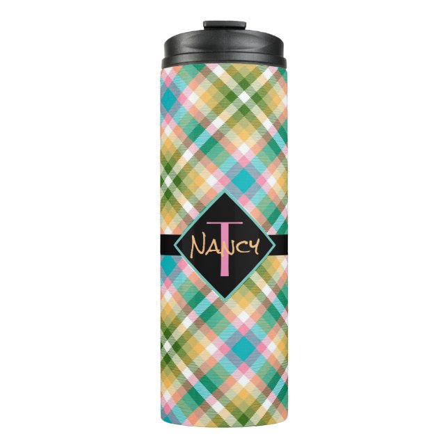 Monogrammed Plaid Thermal Tumbler (Front)