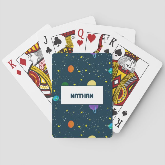 Monogrammed Planets Stars in Space Universe Galaxy Playing Cards (Back)