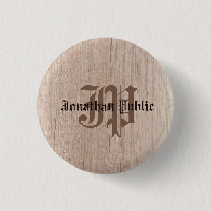 Monogrammed Plank Board Wood Look Template 1 Inch Round Button