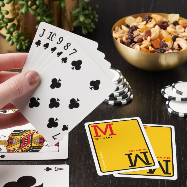 Monogrammed Playing Cards with Custom Name Yellow (In Situ)