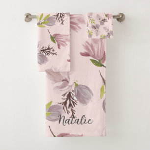 Monogrammed pretty and romantic blush pink bath towel set