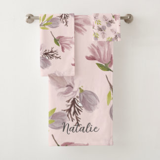 Monogrammed pretty and romantic blush pink bath towel set