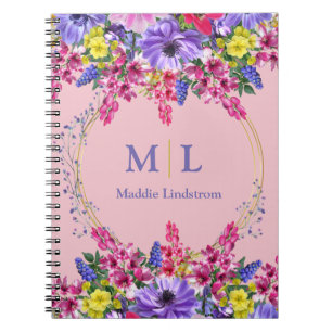 Monogrammed Pretty Pink Multicolor Floral Custom  Notebook