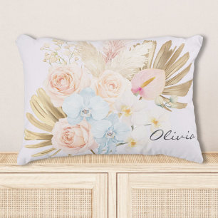 Monogrammed Pretty Summer Flower Bouquet Floral Accent Pillow