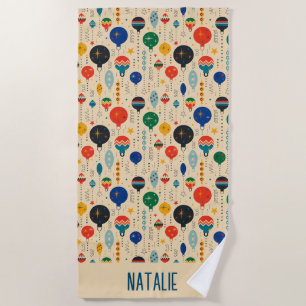 Monogrammed pretty traditional ornament Retro Beach Towel