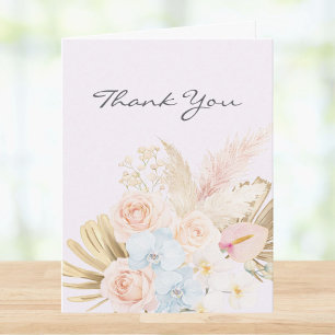 Monogrammed Pretty Tropical Flower Bouquet Floral Thank You Card