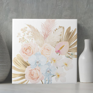 Monogrammed Pretty Tropical Flower Bouquet Floral Tile