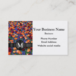 Monogrammed pretty tulip floral flower business card