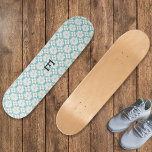 Monogrammed Pretty White Flowers Patterned Floral Skateboard<br><div class="desc">Create a floral flourish with this pretty patterned skateboard. With a fresh and light design of white flowers on a pastel blue background,  the skateboard has a retro nature-themed look. Personalize the board with your initial as a monogram,  for an individual finishing touch.</div>