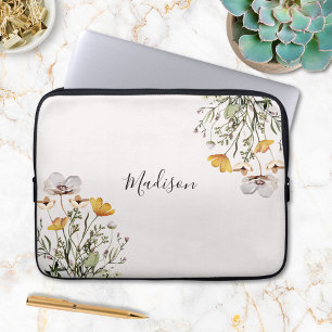 Monogrammed Pretty Wildflower Bouquet Laptop Sleeve