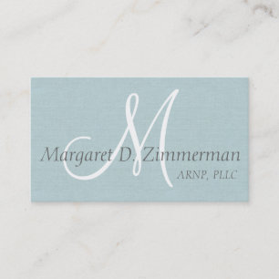 Monogrammed Professional, Light Blue Linen Business Card
