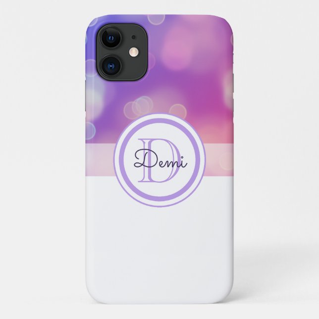 Monogrammed Purple Abstract Girly Case-Mate iPhone Case (Back)