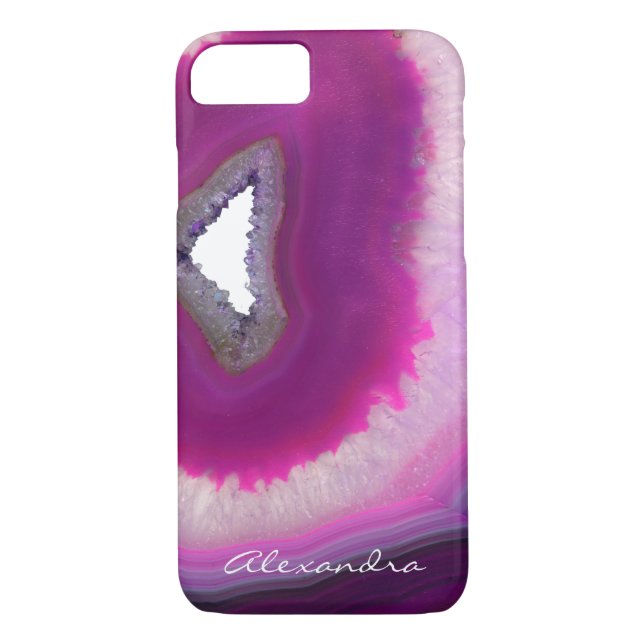 Monogrammed Purple Agate Geode Gemstone Case-Mate iPhone Case (Back)