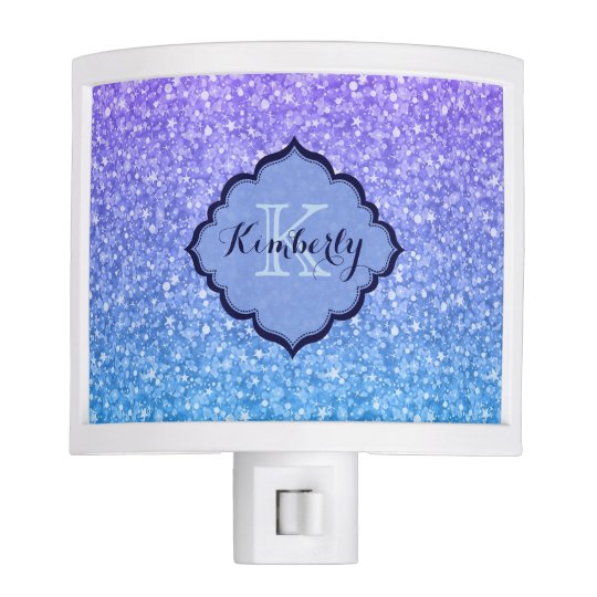 Monogrammed Purple And Blue Glitter Pattern Nite Lite