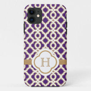 Monogrammed Purple and Gold Moroccan iPhone 11 Case