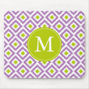 Monogrammed Purple and Green Ikat Pattern Mouse Pad