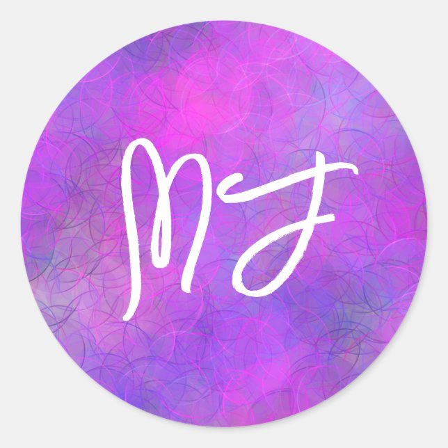 Monogrammed Purple and Pink Bokeh   Classic Round Sticker (Front)