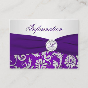 Monogrammed Purple and Silver Damask Info card