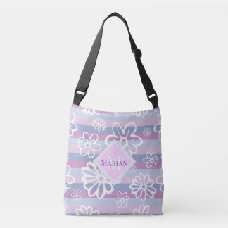 Monogrammed Purple And White Floral Tote Bag