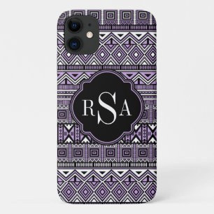 Monogrammed Purple Black Tribal Pattern iPhone 11 Case