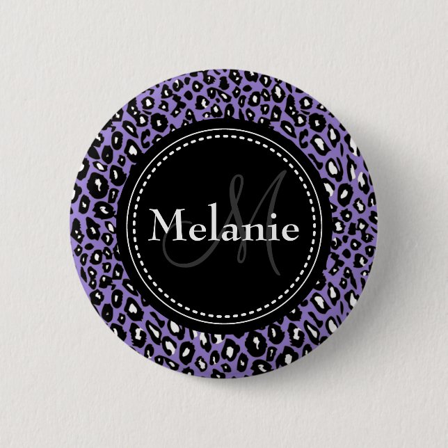Monogrammed Purple Black White Leopard Pattern 2 Inch Round Button (Front)