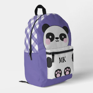 Monogrammed Purple Cute Panda Kids Printed Backpack