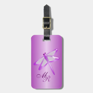 Monogrammed Purple Dragonfly Luggage Tag