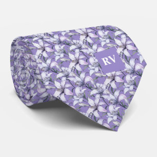 Monogrammed Purple Easter Lily Floral Tie
