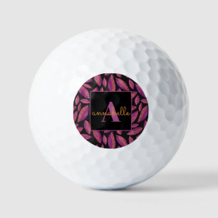 Monogrammed Purple Fall Leaves Pattern Golf Balls