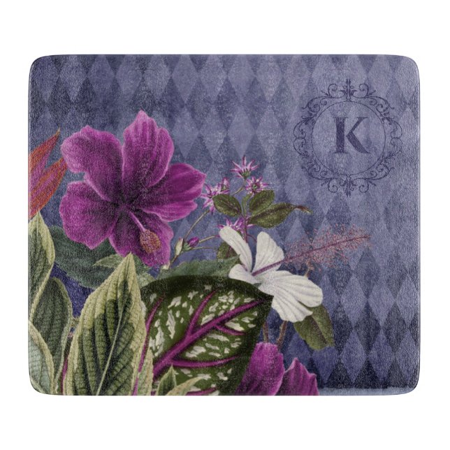 Monogrammed Purple Floral Cutting Board (Front)