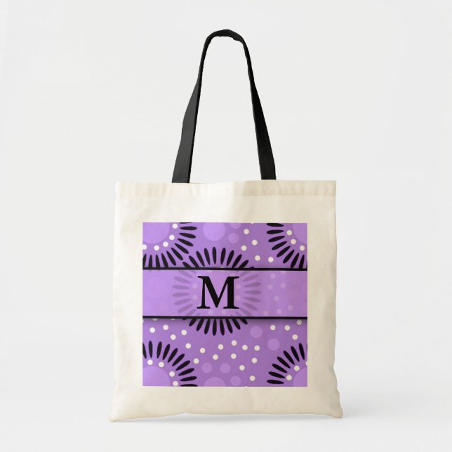Monogrammed Purple  Floral  Print Tote Bag (Front)