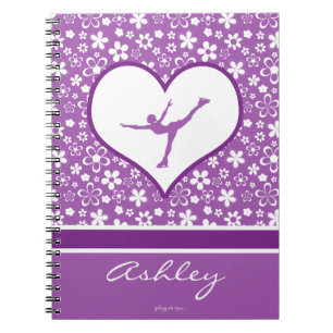 Monogrammed Purple Flowers Pattern Figure Skating Notebook