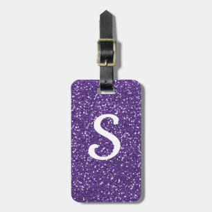 Monogrammed Purple Glitter Luggage Tag