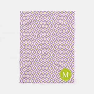 Monogrammed Purple Green Diamonds Ikat Pattern Fleece Blanket