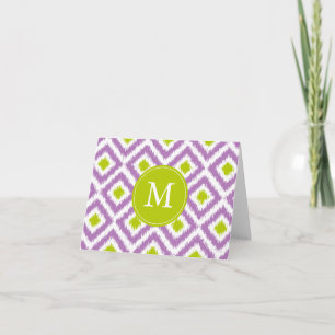 Monogrammed Purple Green Diamonds Ikat Pattern Note Card