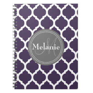 Monogrammed Purple & Grey Quatrefoil Notebook