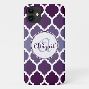 Monogrammed Purple Ombre Moroccan Lattice Pattern iPhone 11 Case