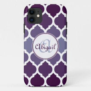Monogrammed Purple Ombre Moroccan Lattice Pattern iPhone 11 Case