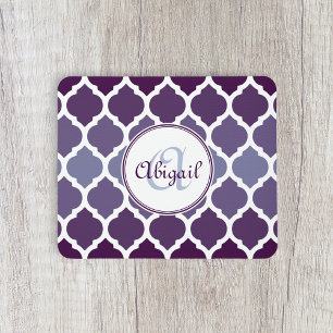 Monogrammed Purple Ombre Moroccan Lattice Pattern Mouse Pad