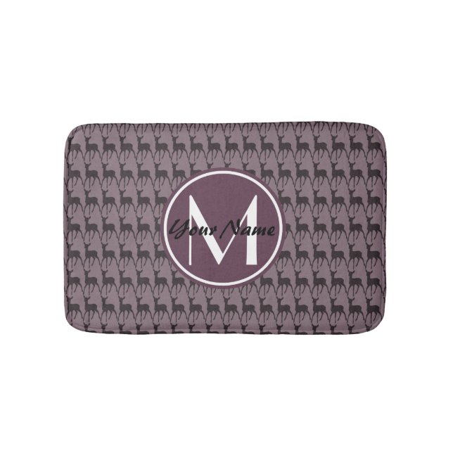 Monogrammed Purple Violet Deer Personalized N2 Bath Mat (Front)