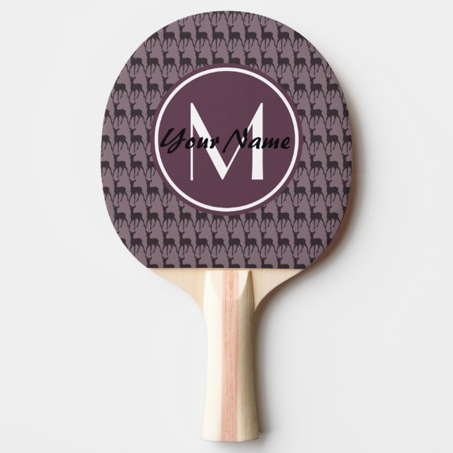 Monogrammed Purple Violet Deer Personalized | N2 Ping Pong Paddle (Front)