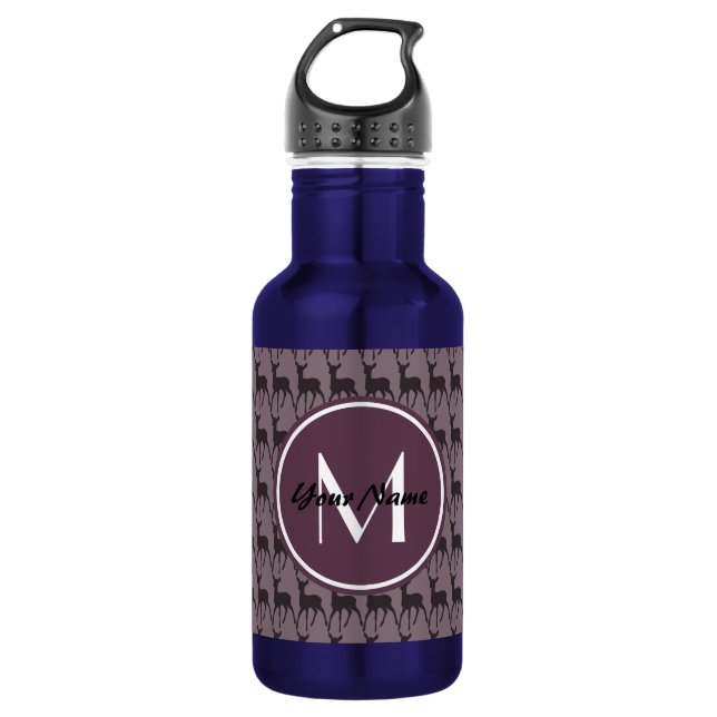 Monogrammed Purple Violet Deer Personalized | N3 532 Ml Water Bottle (Front)