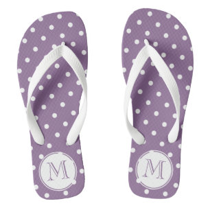 Monogrammed Purple White Polka Dots Flip Flops