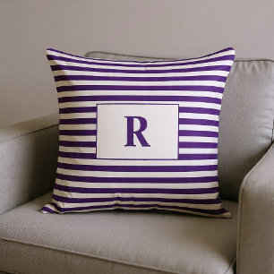 Monogrammed Purple/White Stripes Throw Pillow