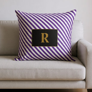 Monogrammed Purple/White Stripes Throw Pillow
