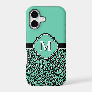 Monogrammed Quatrefoil Mint Leopard Spots