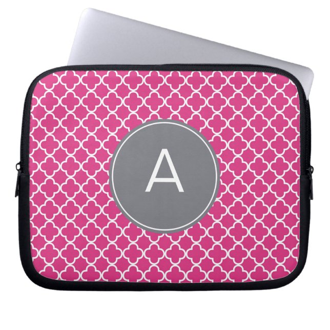 Monogrammed Quatrefoil Pattern Laptop Sleeve (Front)