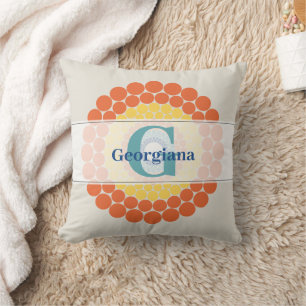 Monogrammed Radiant Aegean Summer Dot Mandala Throw Pillow