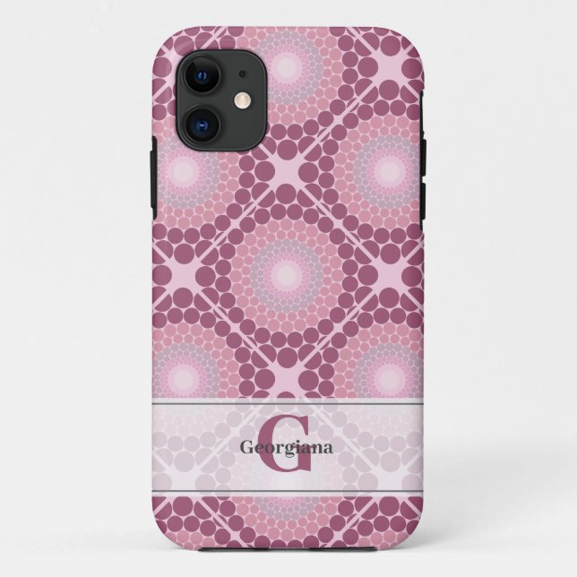 Monogrammed Radiant Dusky Rose Dot Mandala Tiled Case-Mate iPhone Case (Back)