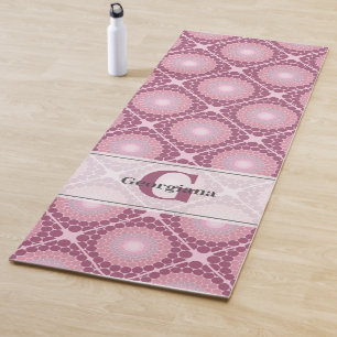 Monogrammed Radiant Dusky Rose Dot Mandala Tiled Yoga Mat